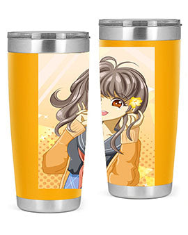 A vibrant anime tumbler featuring a beautiful and happy girl, perfect for school and everyday use, showcasing a stylish design.