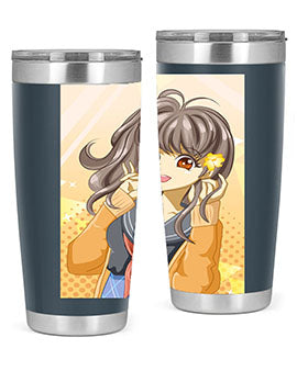 A vibrant anime tumbler featuring a beautiful and happy girl, perfect for school and everyday use, showcasing a stylish design.
