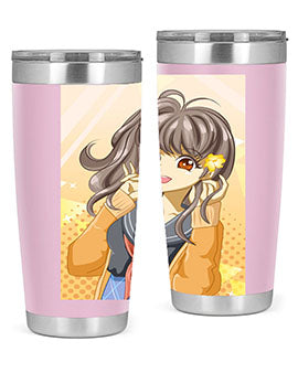 A vibrant anime tumbler featuring a beautiful and happy girl, perfect for school and everyday use, showcasing a stylish design.