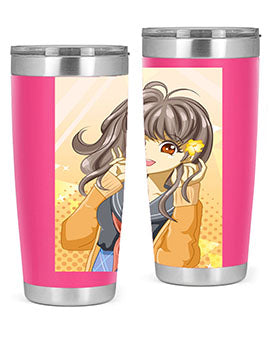 A vibrant anime tumbler featuring a beautiful and happy girl, perfect for school and everyday use, showcasing a stylish design.