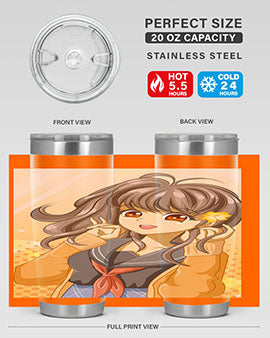 A vibrant anime tumbler featuring a beautiful and happy girl, perfect for school and everyday use, showcasing a stylish design.
