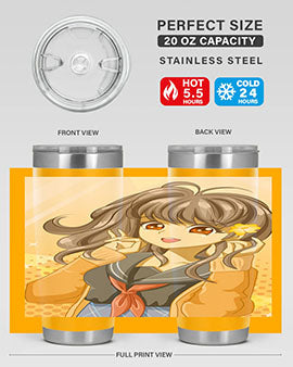 A vibrant anime tumbler featuring a beautiful and happy girl, perfect for school and everyday use, showcasing a stylish design.