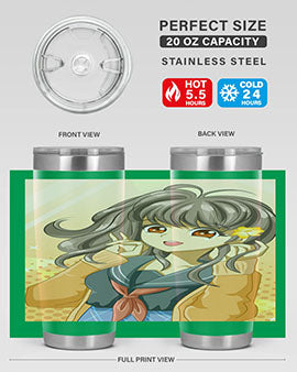 A vibrant anime tumbler featuring a beautiful and happy girl, perfect for school and everyday use, showcasing a stylish design.