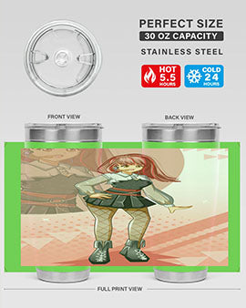 A stylish 20oz tumbler featuring a beautiful idol girl design, made of stainless steel with a drink-thru lid.