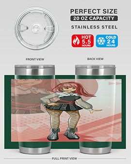 A stylish 20oz tumbler featuring a beautiful idol girl design, made of stainless steel with a drink-thru lid.