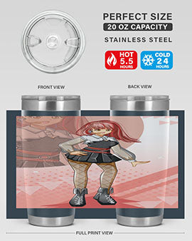 A stylish 20oz tumbler featuring a beautiful idol girl design, made of stainless steel with a drink-thru lid.