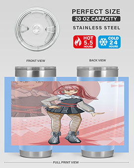 A stylish 20oz tumbler featuring a beautiful idol girl design, made of stainless steel with a drink-thru lid.