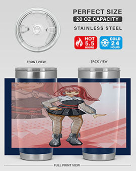 A stylish 20oz tumbler featuring a beautiful idol girl design, made of stainless steel with a drink-thru lid.