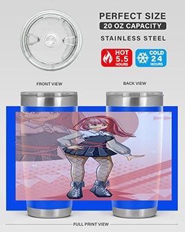 A stylish 20oz tumbler featuring a beautiful idol girl design, made of stainless steel with a drink-thru lid.