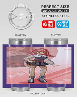 A stylish 20oz tumbler featuring a beautiful idol girl design, made of stainless steel with a drink-thru lid.