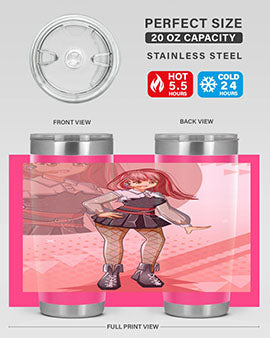 A stylish 20oz tumbler featuring a beautiful idol girl design, made of stainless steel with a drink-thru lid.