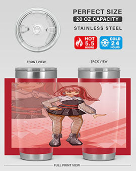 A stylish 20oz tumbler featuring a beautiful idol girl design, made of stainless steel with a drink-thru lid.