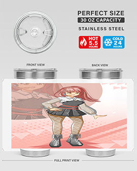 A stylish 20oz tumbler featuring a beautiful idol girl design, made of stainless steel with a drink-thru lid.