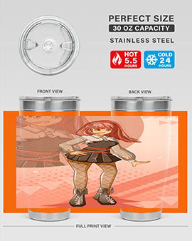 A stylish 20oz tumbler featuring a beautiful idol girl design, made of stainless steel with a drink-thru lid.