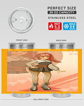 A stylish 20oz tumbler featuring a beautiful idol girl design, made of stainless steel with a drink-thru lid.