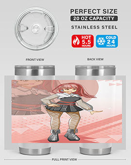 A stylish 20oz tumbler featuring a beautiful idol girl design, made of stainless steel with a drink-thru lid.