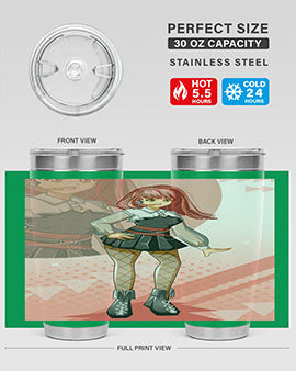 A stylish 20oz tumbler featuring a beautiful idol girl design, made of stainless steel with a drink-thru lid.