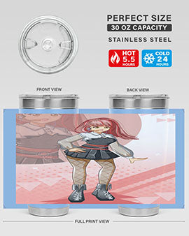A stylish 20oz tumbler featuring a beautiful idol girl design, made of stainless steel with a drink-thru lid.