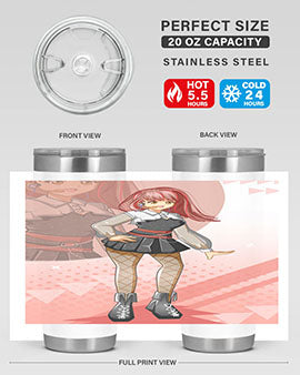 A stylish 20oz tumbler featuring a beautiful idol girl design, made of stainless steel with a drink-thru lid.