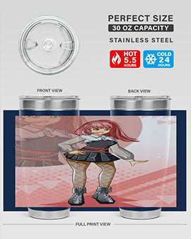 A stylish 20oz tumbler featuring a beautiful idol girl design, made of stainless steel with a drink-thru lid.