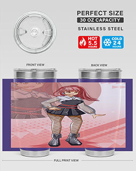 A stylish 20oz tumbler featuring a beautiful idol girl design, made of stainless steel with a drink-thru lid.