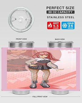 A stylish 20oz tumbler featuring a beautiful idol girl design, made of stainless steel with a drink-thru lid.