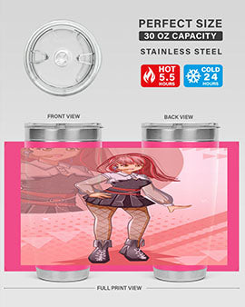 A stylish 20oz tumbler featuring a beautiful idol girl design, made of stainless steel with a drink-thru lid.