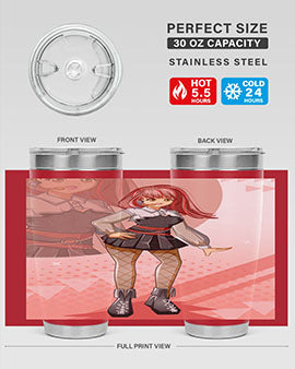 A stylish 20oz tumbler featuring a beautiful idol girl design, made of stainless steel with a drink-thru lid.