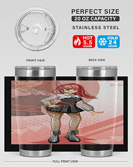 A stylish 20oz tumbler featuring a beautiful idol girl design, made of stainless steel with a drink-thru lid.