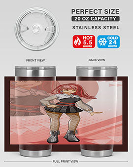 A stylish 20oz tumbler featuring a beautiful idol girl design, made of stainless steel with a drink-thru lid.