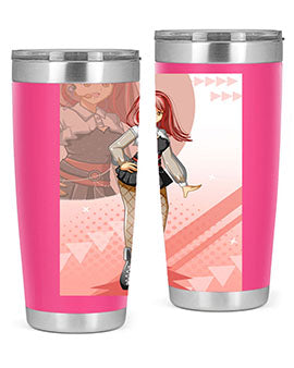 A stylish 20oz tumbler featuring a beautiful idol girl design, made of stainless steel with a drink-thru lid.