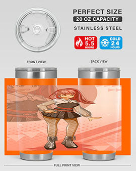 A stylish 20oz tumbler featuring a beautiful idol girl design, made of stainless steel with a drink-thru lid.