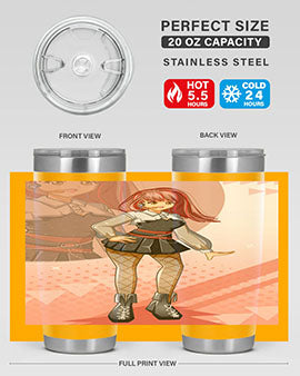 A stylish 20oz tumbler featuring a beautiful idol girl design, made of stainless steel with a drink-thru lid.