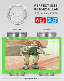 A stylish 20oz tumbler featuring a beautiful idol girl design, made of stainless steel with a drink-thru lid.
