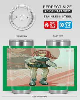 A stylish 20oz tumbler featuring a beautiful idol girl design, made of stainless steel with a drink-thru lid.