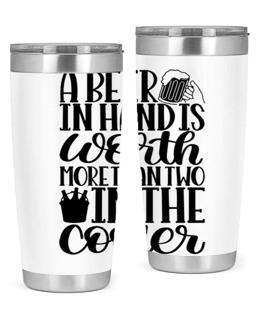 A stylish 20oz and 30oz stainless steel tumbler with a drink-thru lid, designed for keeping beverages hot or cold.