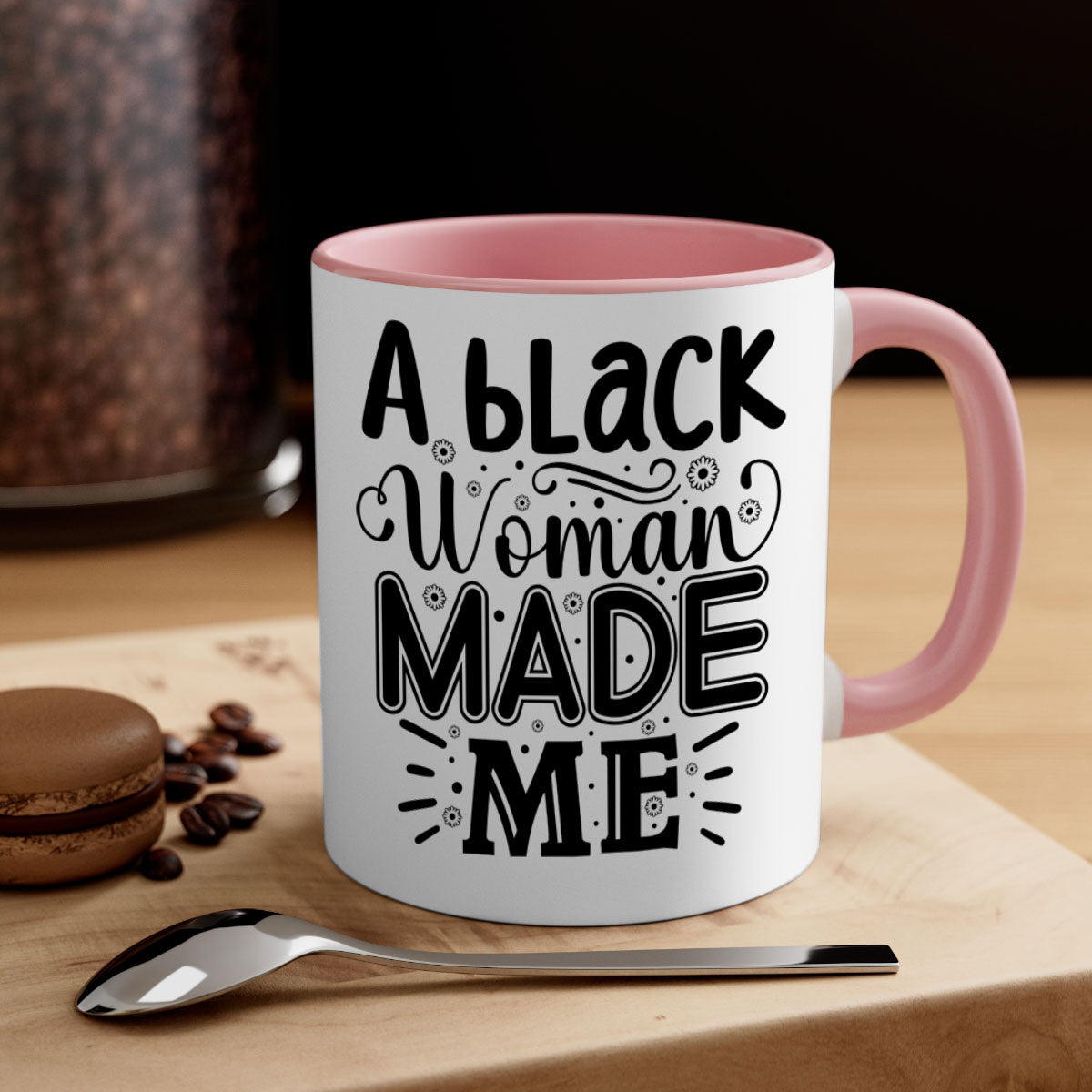 A stylish black woman made me Style 66# mug with a glossy finish and colorful handle, perfect for coffee and tea lovers.