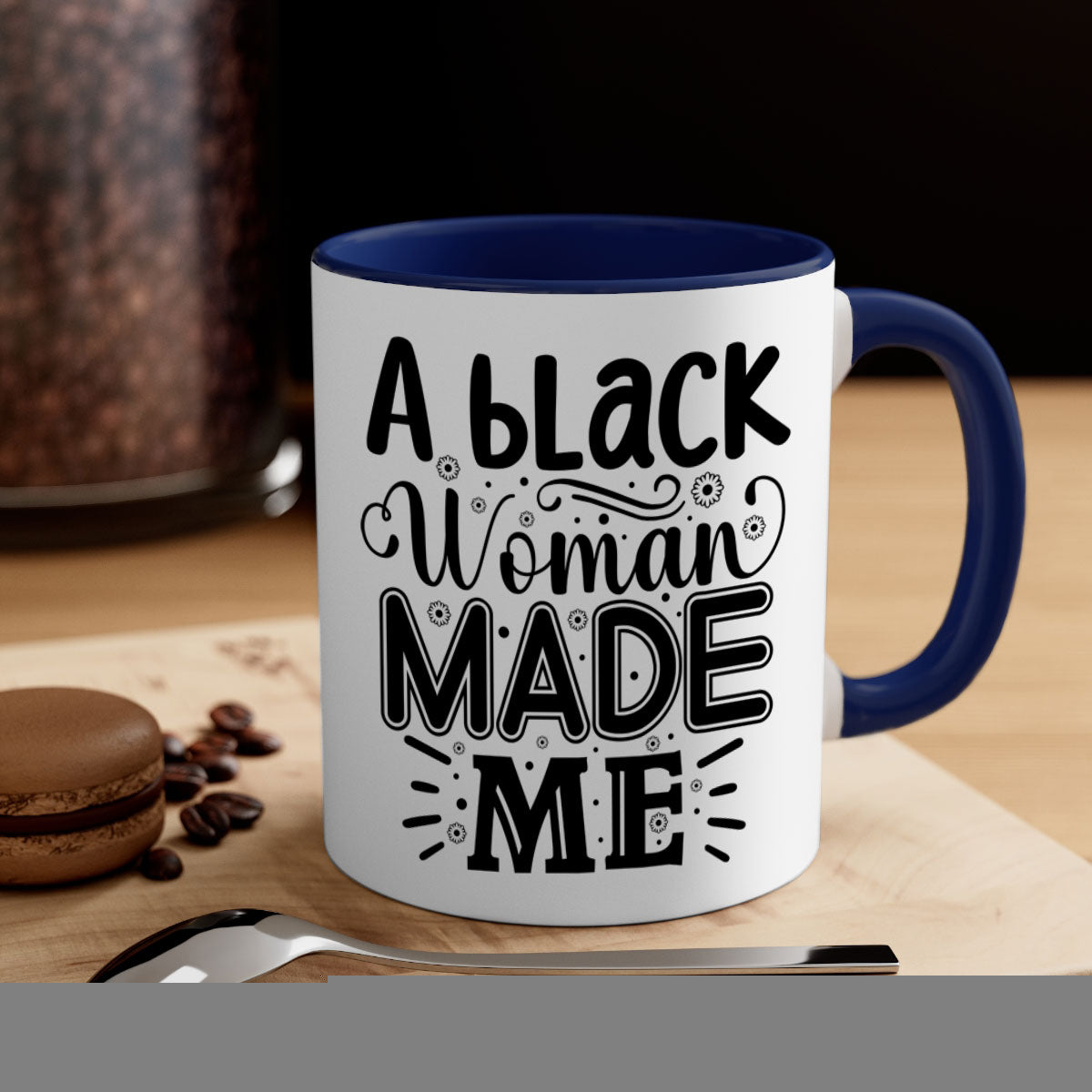 A stylish black woman made me Style 66# mug with a glossy finish and colorful handle, perfect for coffee and tea lovers.