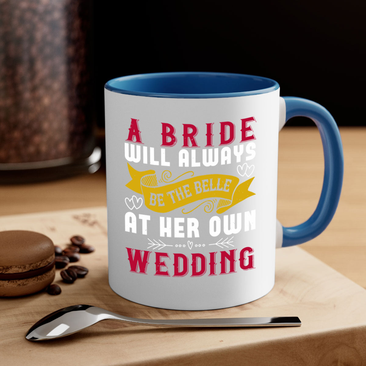 A stylish two-tone ceramic mug for brides, featuring a colored handle and glossy finish, perfect for wedding celebrations.