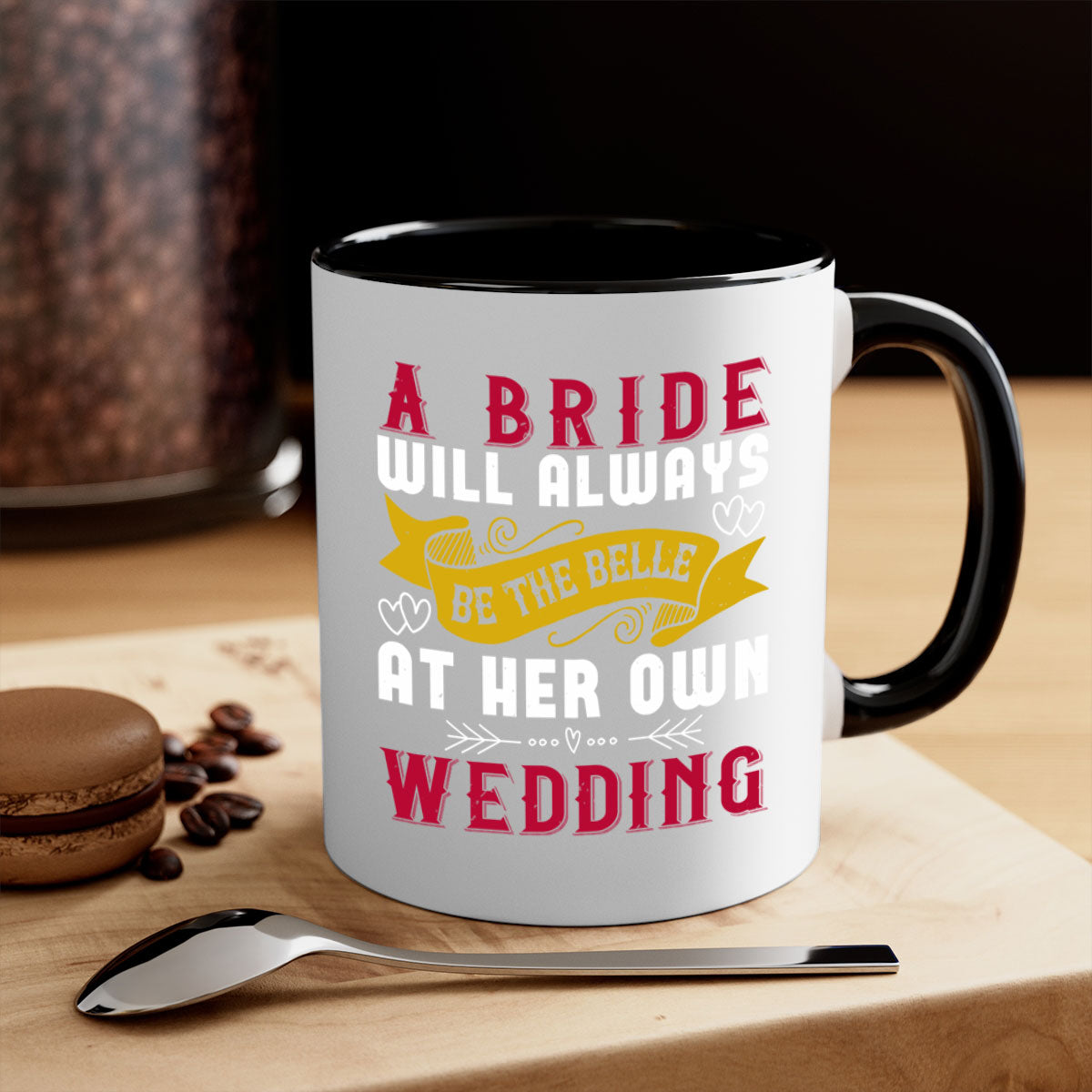 A stylish two-tone ceramic mug for brides, featuring a colored handle and glossy finish, perfect for wedding celebrations.