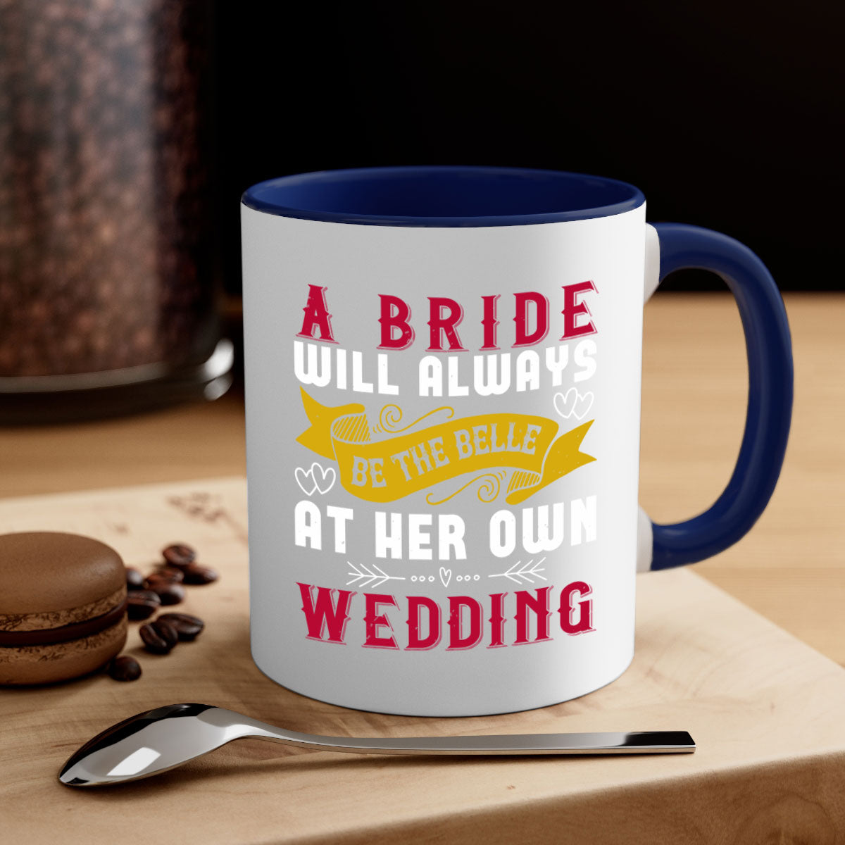 A stylish two-tone ceramic mug for brides, featuring a colored handle and glossy finish, perfect for wedding celebrations.