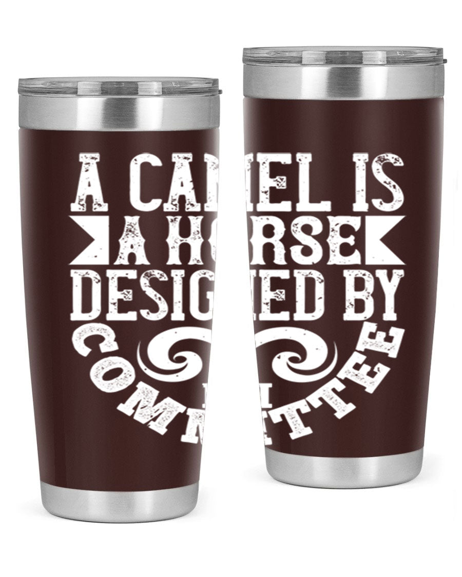 A stylish 20oz stainless steel tumbler with a unique design, featuring a press-in lid and double wall vacuum insulation for hot and cold beverages.