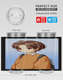 A Cold Boy 143# Anime Tumbler featuring double wall vacuum stainless steel design with vibrant anime graphics.