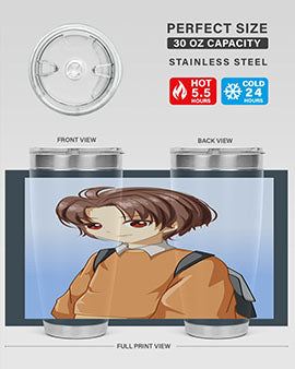 A Cold Boy 143# Anime Tumbler featuring double wall vacuum stainless steel design with vibrant anime graphics.
