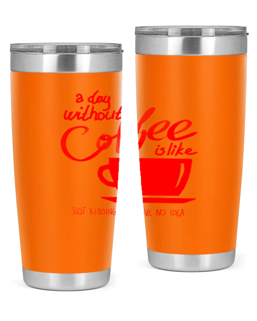 A Day Without a Coffee 259# Tumbler in stainless steel with a sleek design, showcasing its double wall vacuum insulation and drink-thru lid.