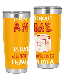 A Day Without Anime Is Anime 186# Tumbler featuring double wall vacuum stainless steel design with a vibrant anime-themed print.