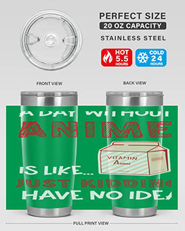 A Day Without Anime Is Anime 186# Tumbler featuring double wall vacuum stainless steel design with a vibrant anime-themed print.