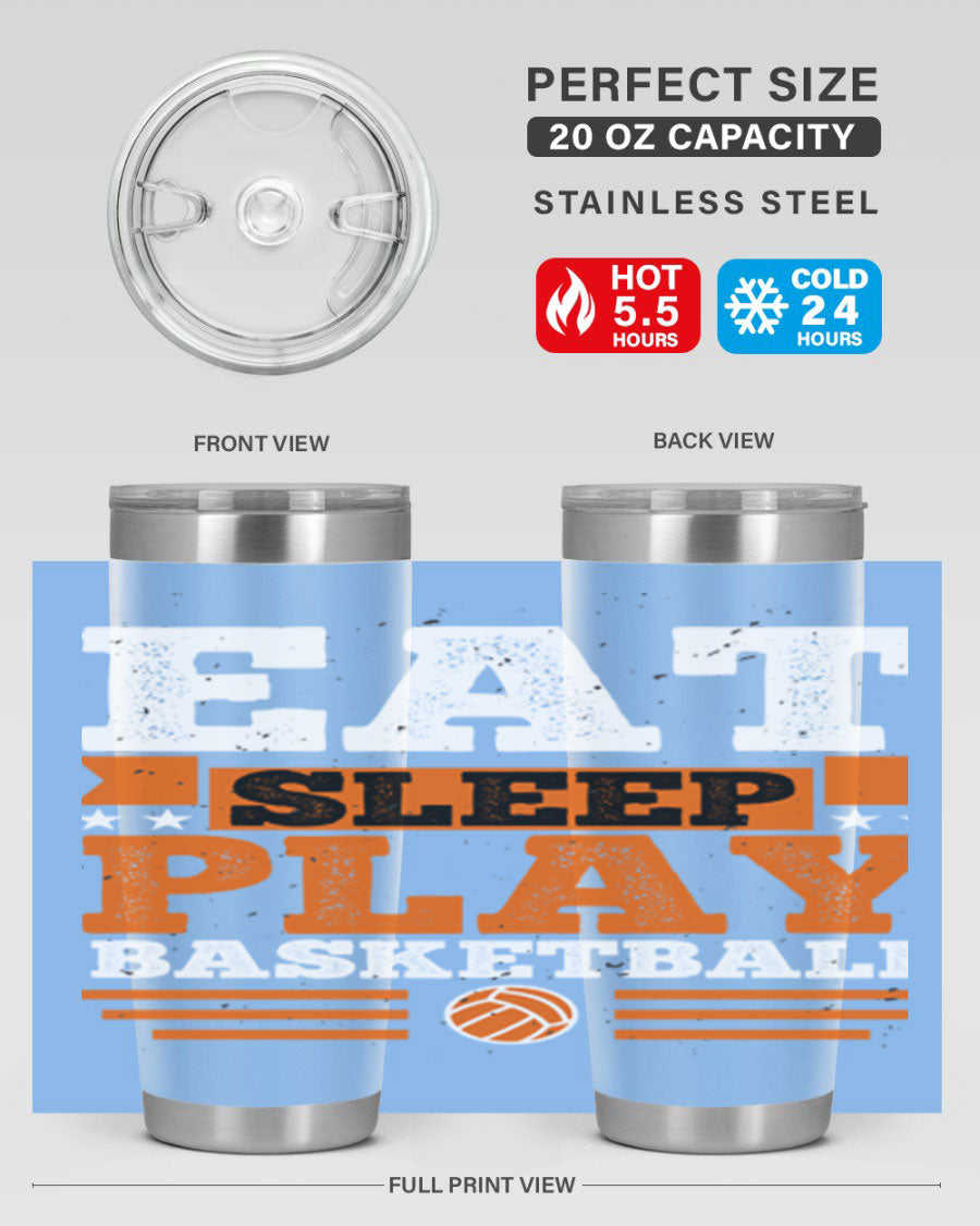 A stylish 20oz and 30oz stainless steel tumbler with 'Eat Sleep Play Volleyball' printed design, perfect for athletes.