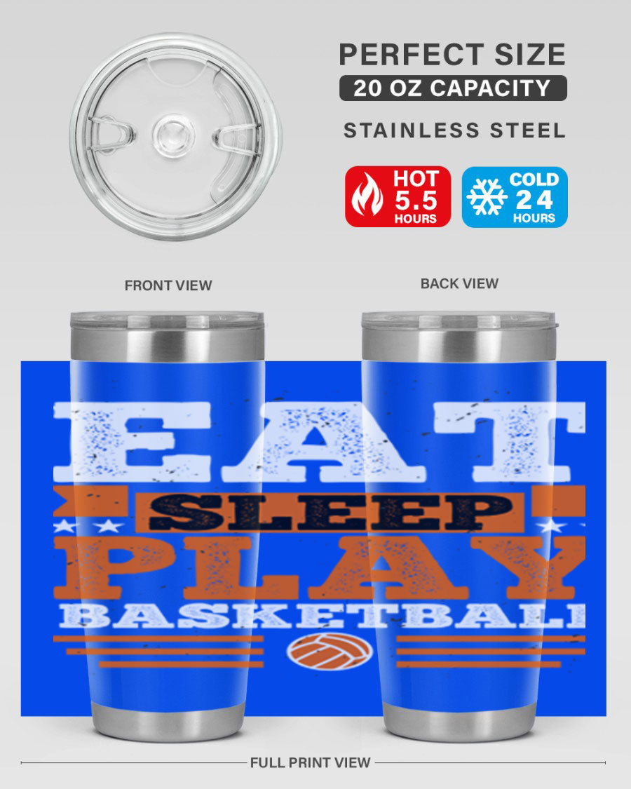A stylish 20oz and 30oz stainless steel tumbler with 'Eat Sleep Play Volleyball' printed design, perfect for athletes.