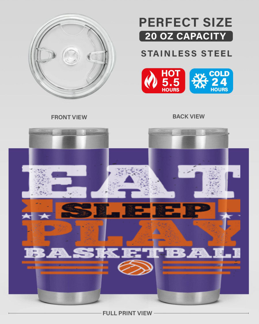 A stylish 20oz and 30oz stainless steel tumbler with 'Eat Sleep Play Volleyball' printed design, perfect for athletes.